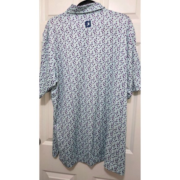FootJoy Mens Floral Print Golf Polo Shirt Light Blue & Purple Size L - Picture 3 of 6
